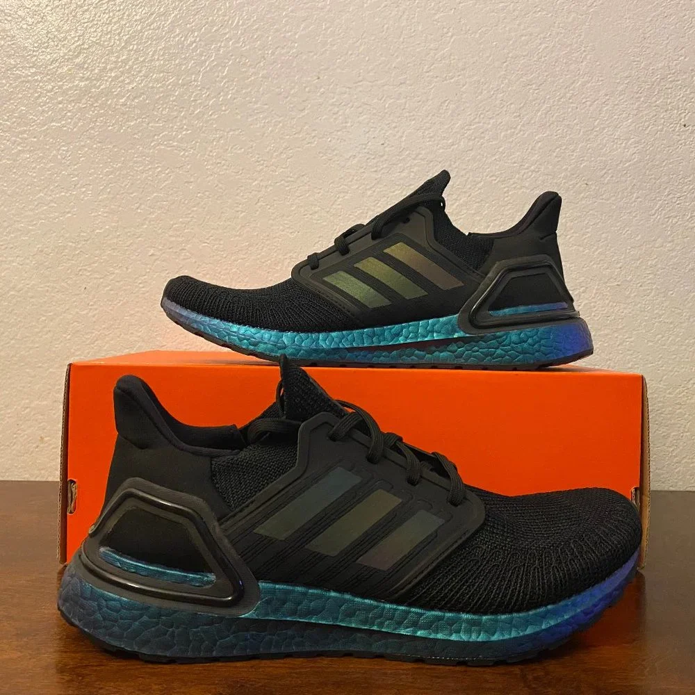 Adidas UltraBoost 20 Black Signal Cyan Lifestyle Running Shoes G55839 BRAND NEW